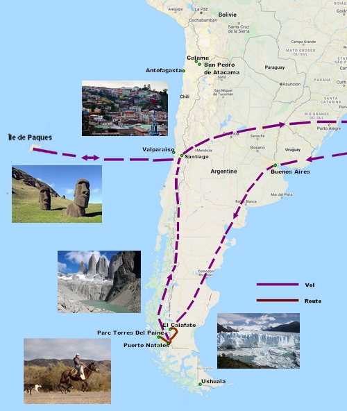 Itinéraire Patagonie et Rapa Nui